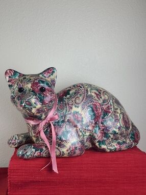 Joan Baker Designs Porcelain Patchworks Paisley Cat Figurine